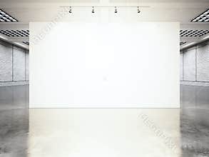 Picture exposition modern gallery,open space.Blank white empty canvas contemporary industrial place.Simply interior loft