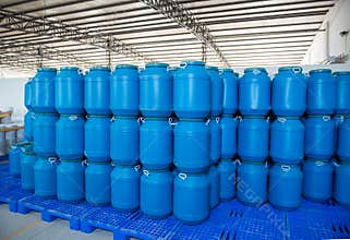 Plastic barrels contain in plant
