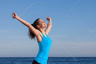 Happy person arms raised