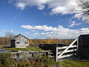 New England: maple sugar shack in autumn fall h