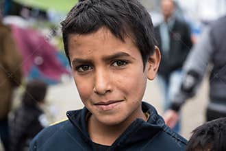 Boy in refugee camp in Greece