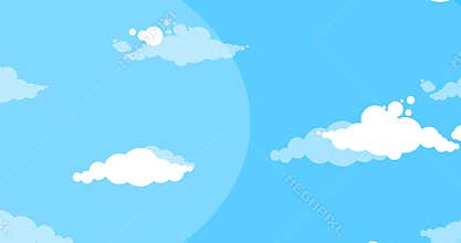 Cartoon white clouds moving side over blue sky