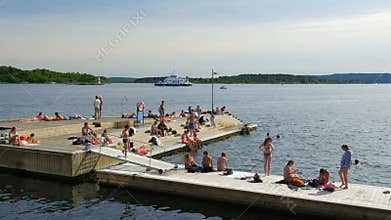 OSLO - NORWAY, AUGUST 2015: people swimming scandinavian waters