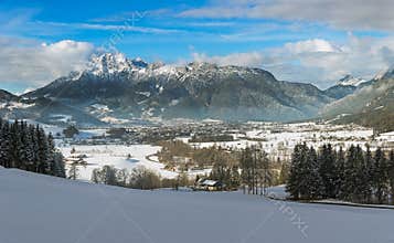 Wintery mountain range in Tyrol, Saalfelden, Austria