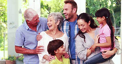 Happy family posing together