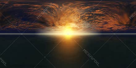 HDRI High resolution map. panorama of sea sunset, the view of the ocean sunrise, sunset at sea, tropical sunset.