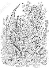 Zentangle stylized animal set sea collection. Ocean life.