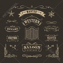 Western hand drawn banners vintage badge