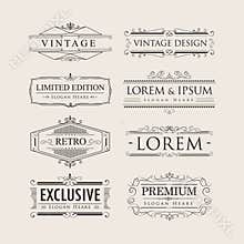 Set vintage luxury calligraphy flourishes elegant logos badges