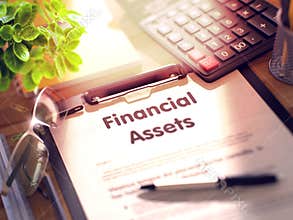 Financial Assets - Text on Clipboard. 3D.