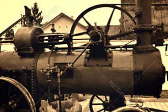 Steam engine driven threshing machines