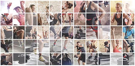 Collage of sport photos with people