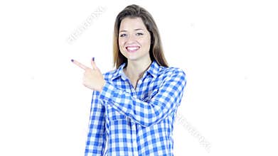 Woman Pointing Showing Product Aside , White Background,Young,,,,