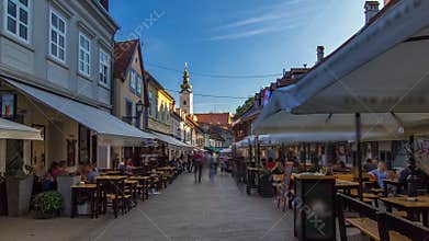 Street ivana racica timelapse hyperlapse in croatian capital zagreb is during sunny day in summer. ZAGREB, CROATIA