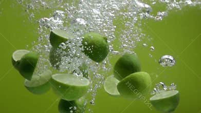 Lime halves falling into water
