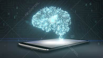 CPU chip shape of brain on smart phone, mobile, smart pad, grow artificial intelligence