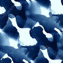 Colorful blue pattern water sea waves abstract watercolor paint seamless art texture hand painted background
