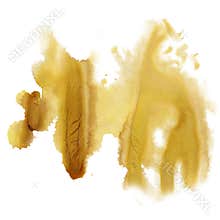 Ink splatter watercolour brown yellow dye liquid watercolor macro spot blotch texture isolated on white background