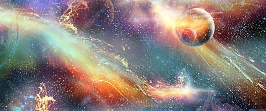 Cosmic Space galaxy planet Illustration banner astronomy wallpaper