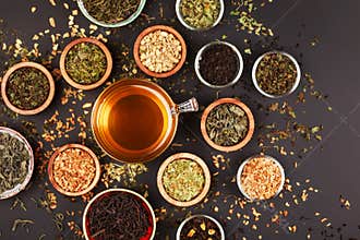 Assortment of dry tea in little bowls