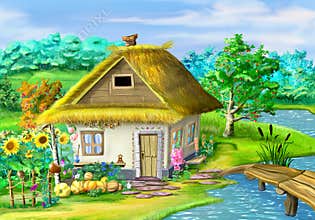 Ukrainian Traditional Hut in a Autumn Sunny Day