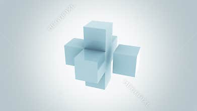 Glossy blue cubes assembling endlessly. Addition, growth and expansion concepts. 8K seamless loop modern motion