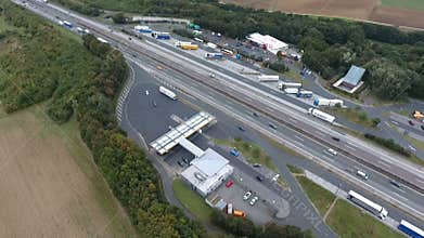 Aerial view highway and rest area