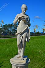 Statue of Venus with a butterfly in the courtyard of Hermitage Vyborg gallery in Vyborg, Russia