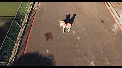 School kids walking in campus