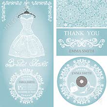 Bridal shower invitation set.Winter wedding,lace dress