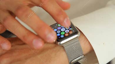Man`s Hand With Apple Watch