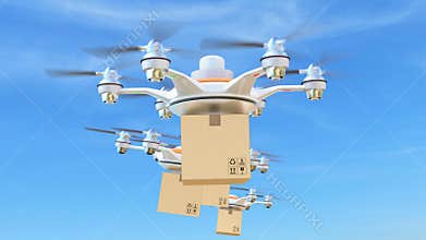 Delivery drones with cargo package for fast delivery concept