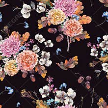 Vintage watercolor autumn seamless pattern