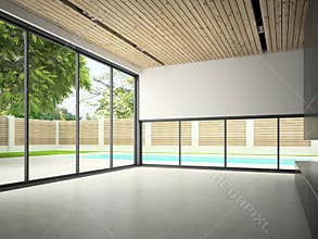Interior of empty room with swiming pool 3D rendering