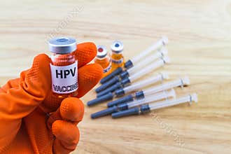 Bottle vaccine of Human papillomavirus (HPV) vaccine in red glo