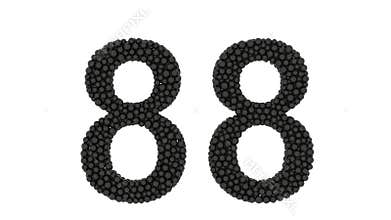 Partially formed number 88 of small black balls