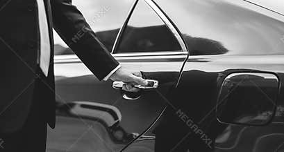 Businessman Handle Limousine Door Car