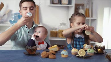 Funny kids eat sweets
