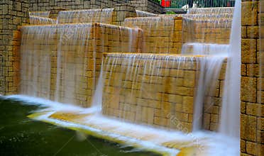 Artificial waterfalls in a garden