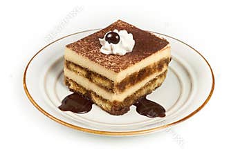 Sweet Italian Layered Tiramisu on Dessert Plate