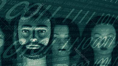 Big data cyber security, motion technology binary background