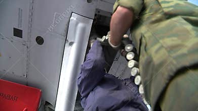 2017, the 20th of March, Russia, Moscow: - Rearmament of a russian military fighter with armed shells