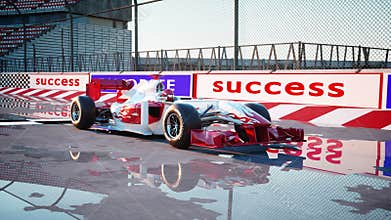 Racer in a racing car. Race and motivation concept. Wonderfull sunset. Realistic 4k animation.