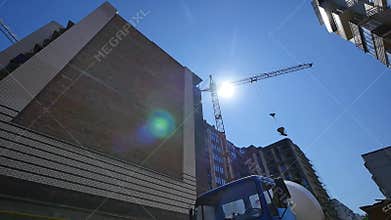Time lapse crane working in big construction site