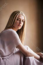 Dreamy portrait of feminine blonde woman