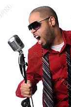 Man Singing Into Vintage Microphone