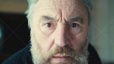 Shhh, old senior staring to camera and puts fingers to lips 4K