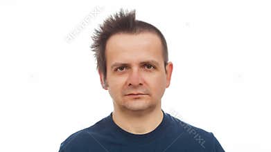 Man with funny hair and large beard transforms