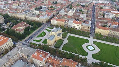 Aerial view of Zagreb, King Tomislav Square.