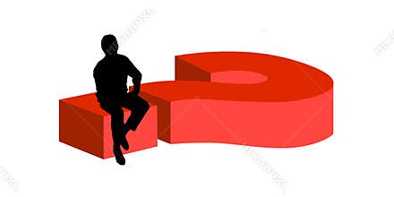 Man sitting on big question mark